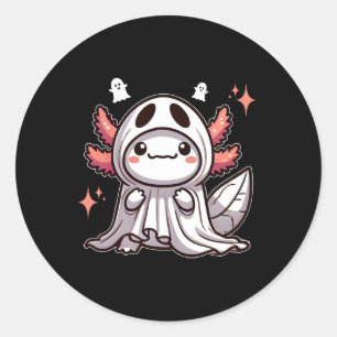Sticker Rond Cute Kawaii Halloween Ghost Axolotl