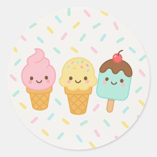 Sticker Rond Cute Kawaii Ice Cream Party Plate (Devant)