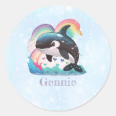 Sticker Rond Cute Kawaii Orca Killer Whale Rainbows Papillons (Devant)