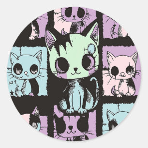 Sticker Rond Cute Kawaii Pastel Goth Patchwork Gothique Déplais