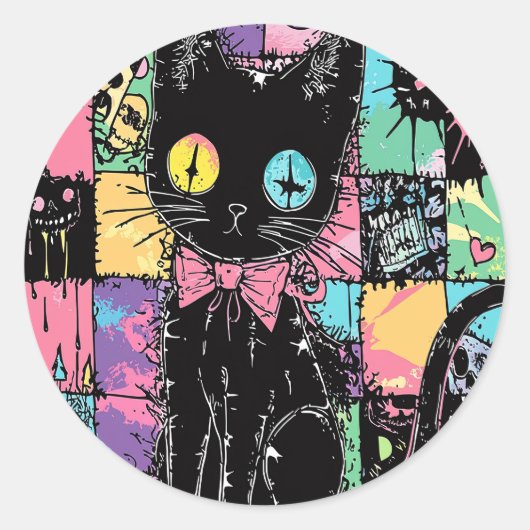 Sticker Rond Cute Kawaii Pastel Goth Patchwork Gothique Déplais (Devant)