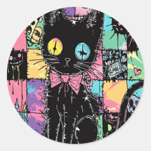 Sticker Rond Cute Kawaii Pastel Goth Patchwork Gothique Déplais