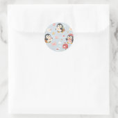 Sticker Rond Cute Kawaii Penguin Love Mail Pattern (Sac)