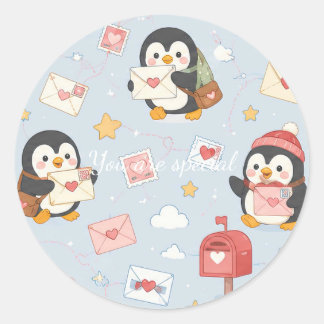 Sticker Rond Cute Kawaii Penguin Love Mail Pattern