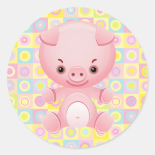 Sticker Rond Cute Kawaii porc rose Motif Stic