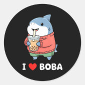 Sticker Rond Cute Kawaii Shark Boba Tea Funny Bubble Tea Lover (Devant)