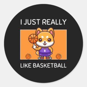 Sticker Rond Cute Kawaii Shiba Inu Je Vraiment Comme Basketbal