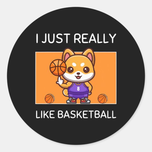 Sticker Rond Cute Kawaii Shiba Inu Je Vraiment Comme Basketbal (Devant)