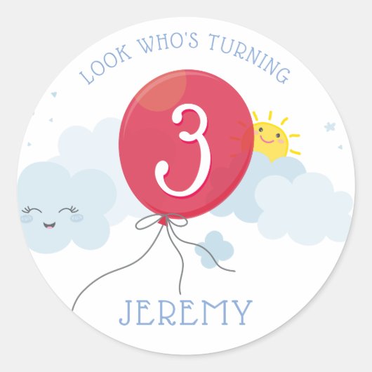 Sticker Rond CUTE KAWAII SKY ballon rouge anniversaire nuages s (Devant)