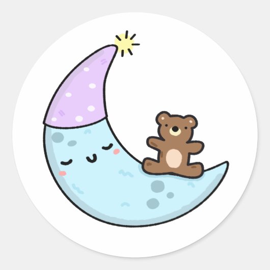 Sticker Rond Cute Kawaii Sleepy Moon (Devant)