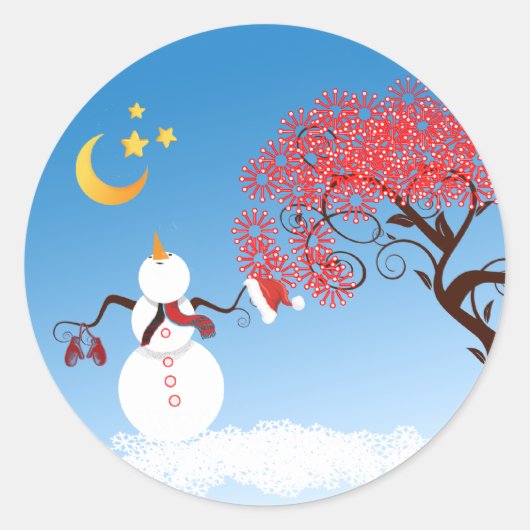 Sticker Rond Cute Kawaii Snowman avec CandyCane Tree (Devant)