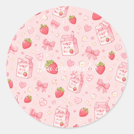 Sticker Rond Cute Kawaii Strawberry Pattern  Pink Past (Devant)