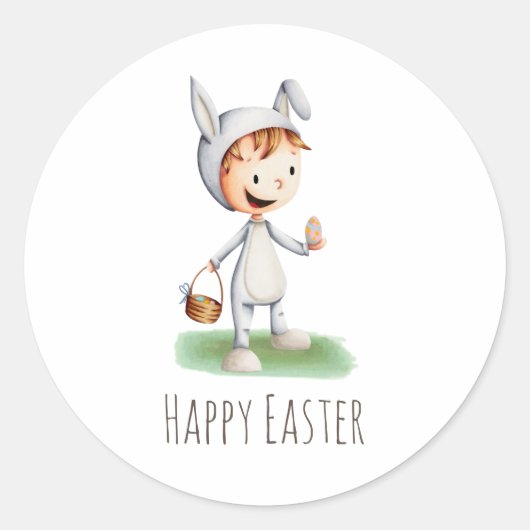 Sticker Rond Cute Kid Rabbit Happy Easter Party (Devant)