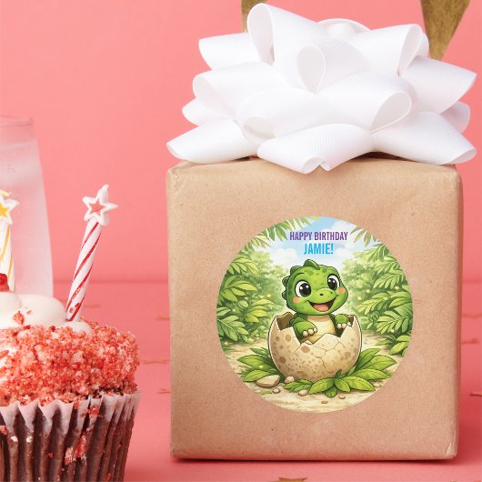 Sticker Rond Cute Kids Dinosaur Hatchling