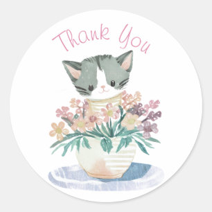 Sticker Rond Cute Kitten   Filles Anniversaire Merci