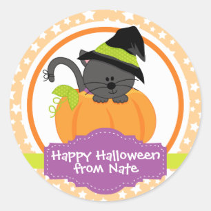 Sticker Rond Cute Kitten Halloween heureux pour les enfants Per