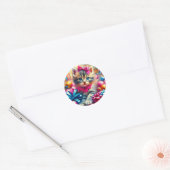 Sticker Rond Cute Kitten Jouer dans les bows d'anniversaire (Enveloppe)