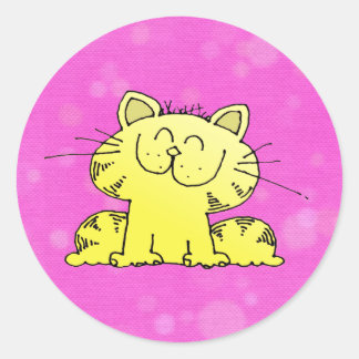 Sticker Rond Cute Kitten Salle Rose