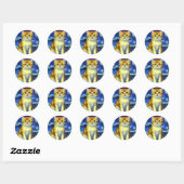 Sticker Rond Cute Kitten Starry Night Van Gogh (Feuille)