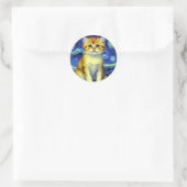 Sticker Rond Cute Kitten Starry Night Van Gogh (Sac)