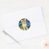 Sticker Rond Cute Kitten Starry Night Van Gogh (Enveloppe)