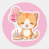 Sticker Rond Cute Kitten w Balloons, 2nd Birthday (Devant)