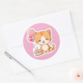 Sticker Rond Cute Kitten w Balloons, 2nd Birthday (Enveloppe)