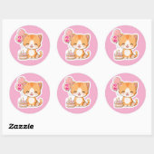 Sticker Rond Cute Kitten w Balloons, 2nd Birthday (Feuille)