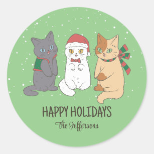 Sticker Rond Cute Kittens Noël Chat Neige Vacances d'hiver