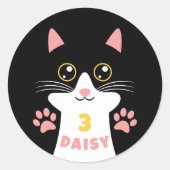 Sticker Rond Cute Kitty Cat Fête d'anniversaire pour les enfant (Devant)