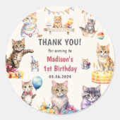 Sticker Rond Cute Kitty Chat 1er Anniversaire Partie Classic To (Devant)