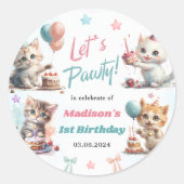 Sticker Rond Cute Kitty Chat 1er fête d'anniversaire (Devant)