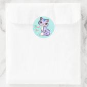 Sticker Rond Cute kitty chat Merci sur bleu clair (Sac)