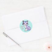 Sticker Rond Cute kitty chat Merci sur bleu clair (Enveloppe)