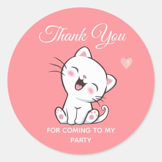 Sticker Rond Cute Kitty Chat sur Merci rose (Devant)