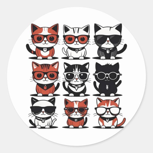 Sticker Rond Cute Kitty Chats (Devant)