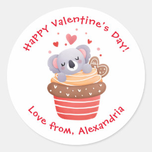 Sticker Rond Cute Koala à Cupcake Custom Kids Saint Valentin