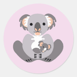 Sticker Rond Cute KOALA - Animaux australiens - Marsupial - Ros
