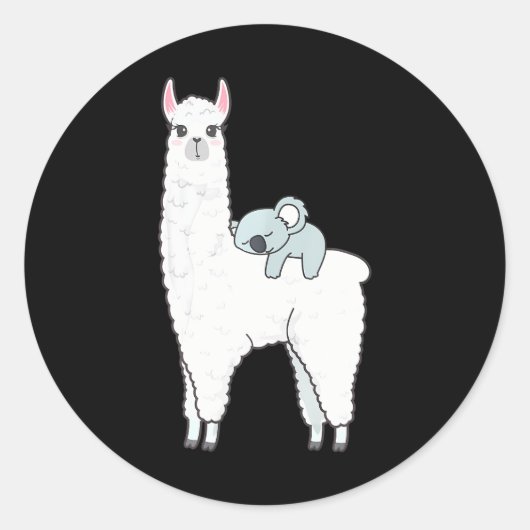 STICKER ROND CUTE KOALA ÉQUITATION & NAPPEMENT SUR LAMA ALPACA (Devant)