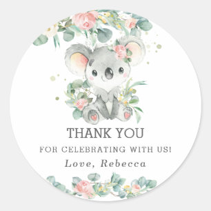Sticker Rond Cute Koala Eucalyptus Merci floral rose préféré