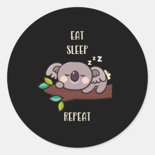 Sticker Rond Cute Koala Mange Sommeil Répéter Animaux Drôle