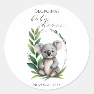 Sticker Rond Cute Koala Ours Aquarelle Baby shower vert