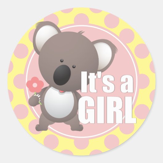 Sticker Rond Cute Koala ours bébé fille (Devant)