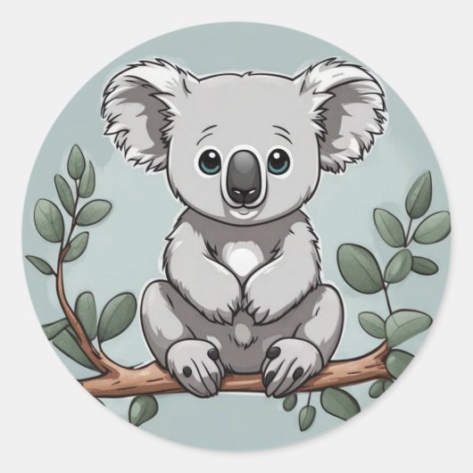 Sticker Rond Cute koala ours sur turquoise (Devant)