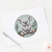 Sticker Rond Cute koala ours sur turquoise (Enveloppe)