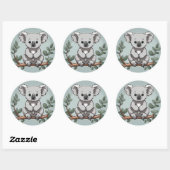 Sticker Rond Cute koala ours sur turquoise (Feuille)