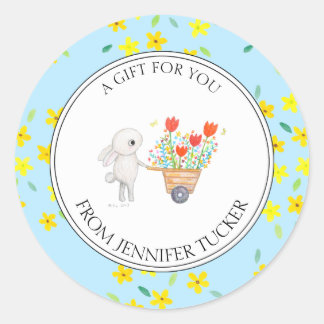 Sticker Rond Cute Lapin Lapin Floral Baby shower Personnalisé F