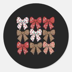 Sticker Rond Cute Leopard Cheetah Print Coquette Bows Girl Ribb