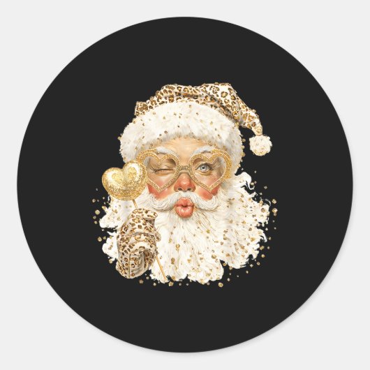 Sticker Rond Cute Leopard Santa Claus Merry Christmas 2026 Prep (Devant)