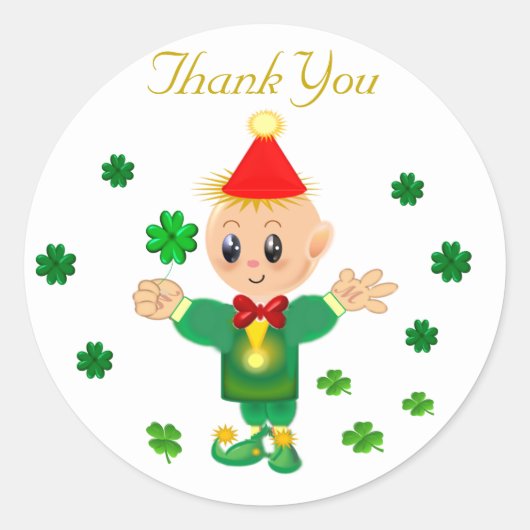 Sticker Rond Cute leprechaun & Merci shamrock chanceux (Devant)